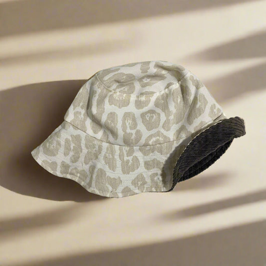 Animal Print / Gray Corduroy Reversible Bucket Hat