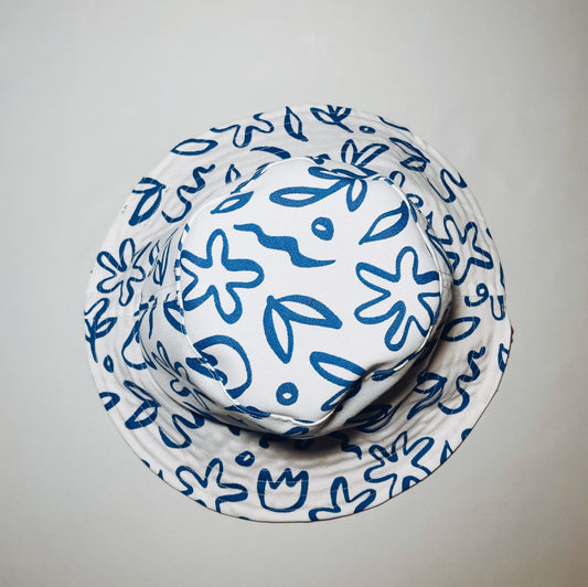 Sombrero Reversible Blanco Floral / Corduroy Rosa