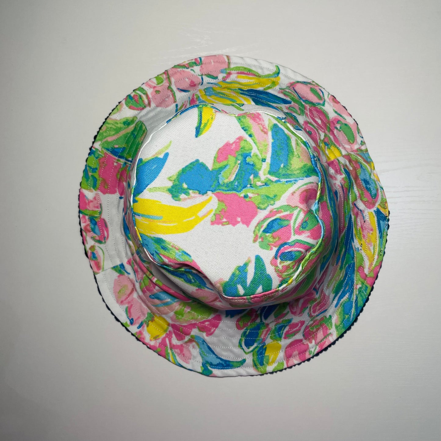 Colorful Tropical / Navy Corduroy Reversible Bucket Hat