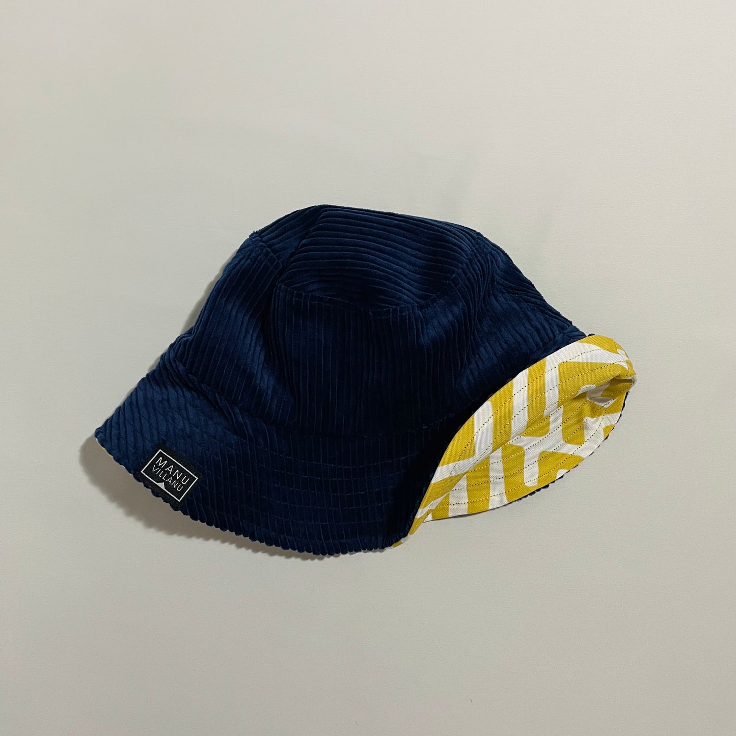 Yellow Maze / Navy Corduroy Reversible Bucket Hat