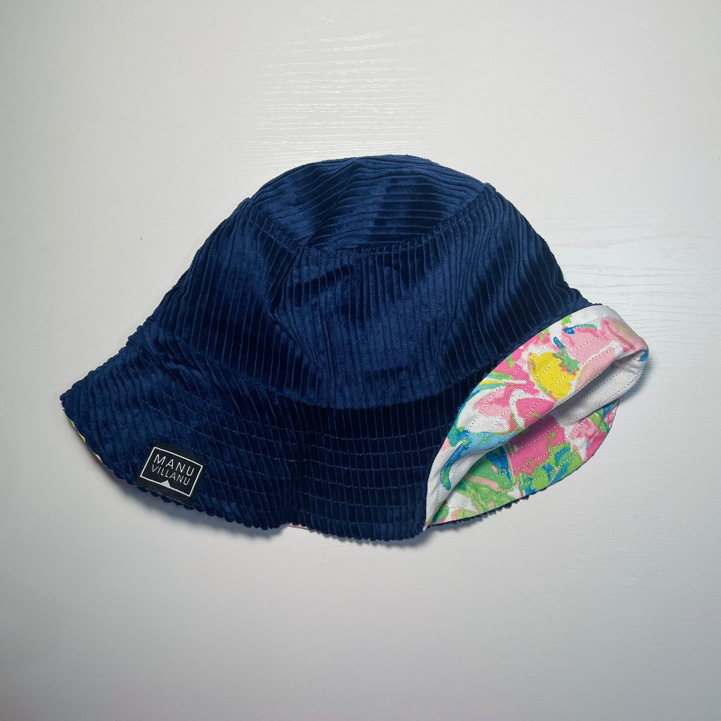 Colorful Tropical / Navy Corduroy Reversible Bucket Hat