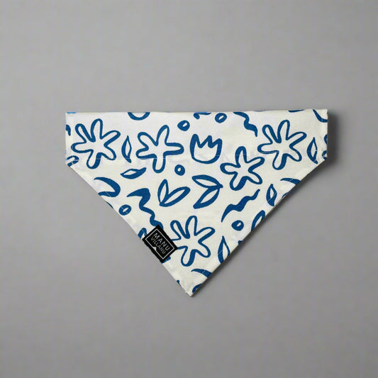 White Floral Dog Bandana - Over the Collar