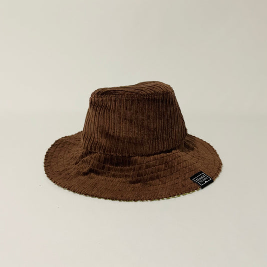 Espresso Corduroy / Olive Gingham Reversible Bucket Hat