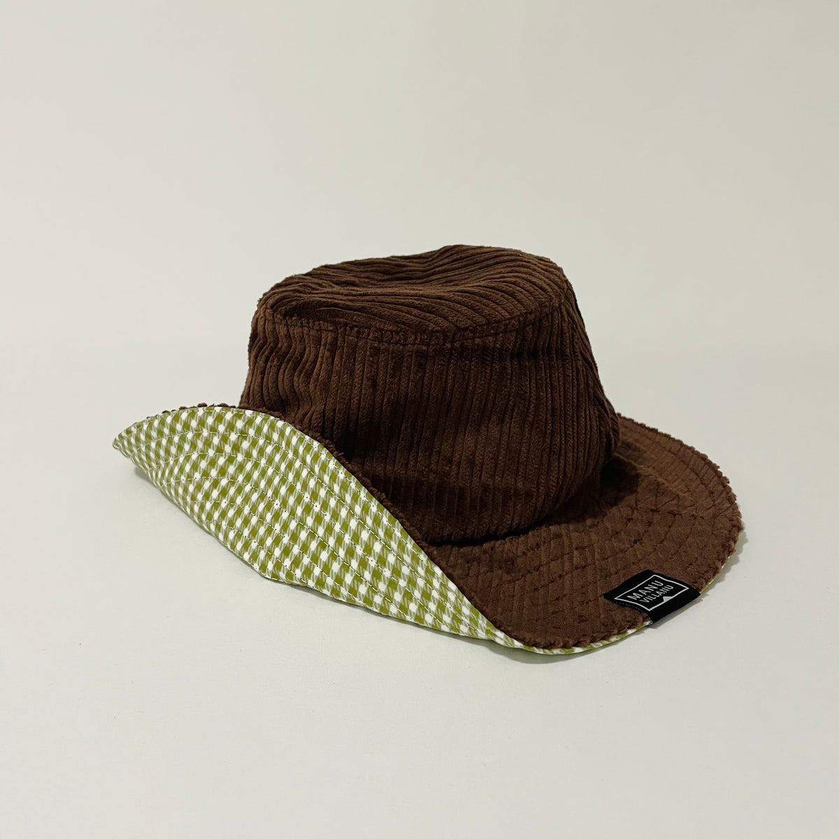 Espresso Corduroy / Olive Gingham Reversible Bucket Hat