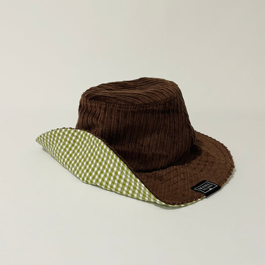 Espresso Corduroy / Olive Gingham Reversible Bucket Hat
