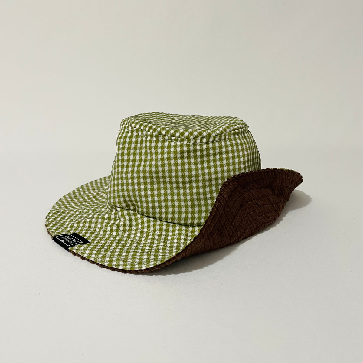 Espresso Corduroy / Olive Gingham Reversible Bucket Hat