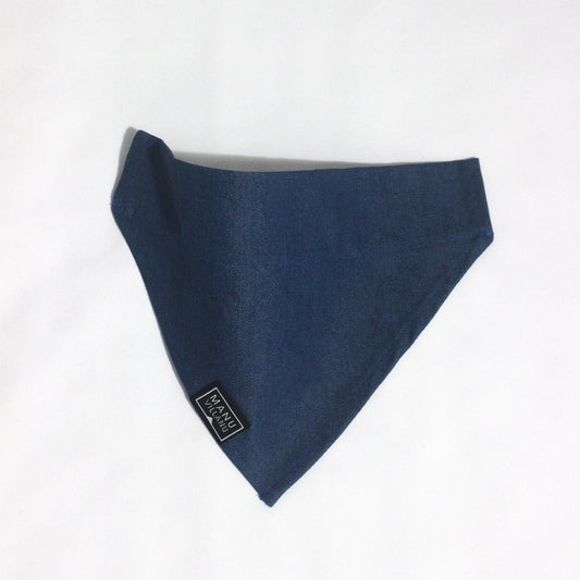 Denim bandana with a brand label on a white background