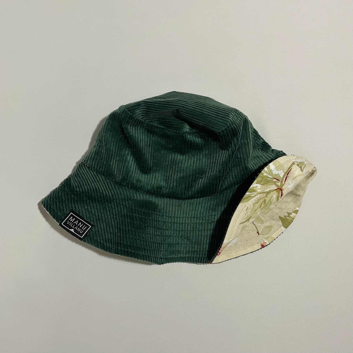 Roses / Green Corduroy Reversible Bucket Hat