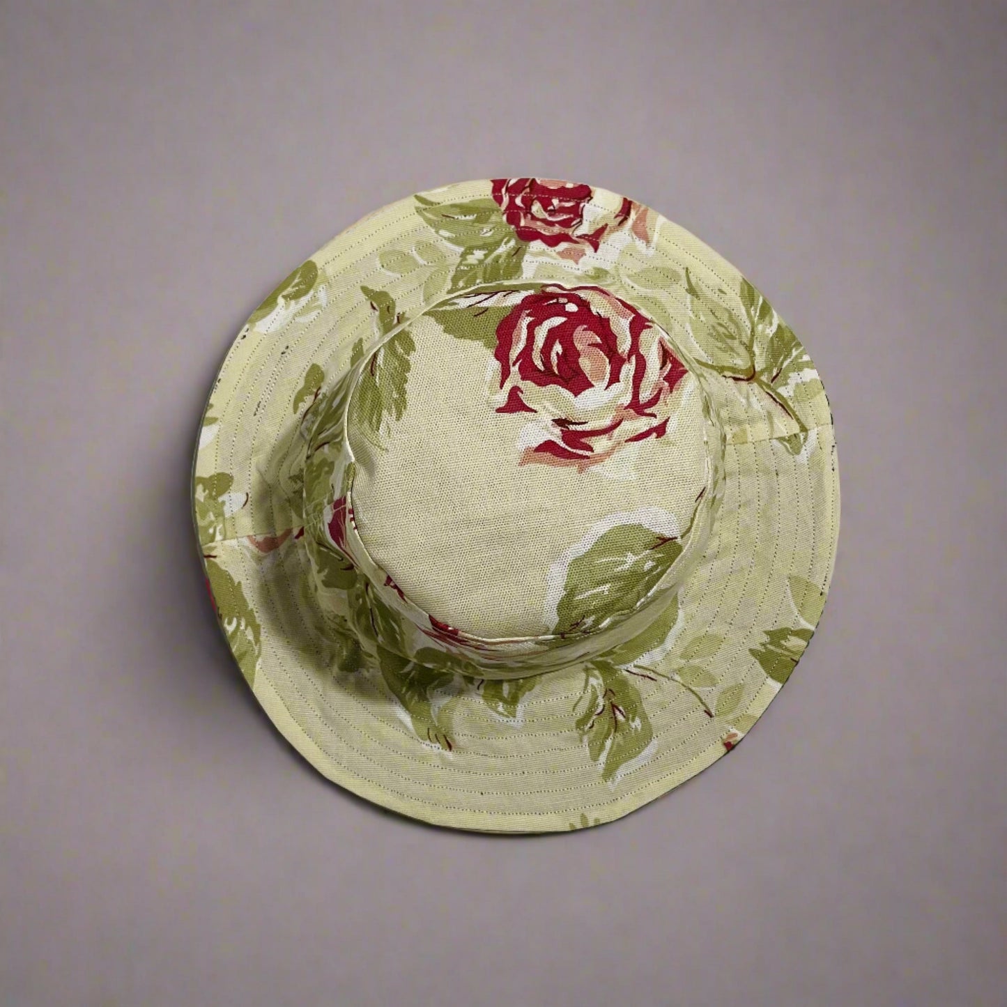 Roses / Green Corduroy Reversible Bucket Hat