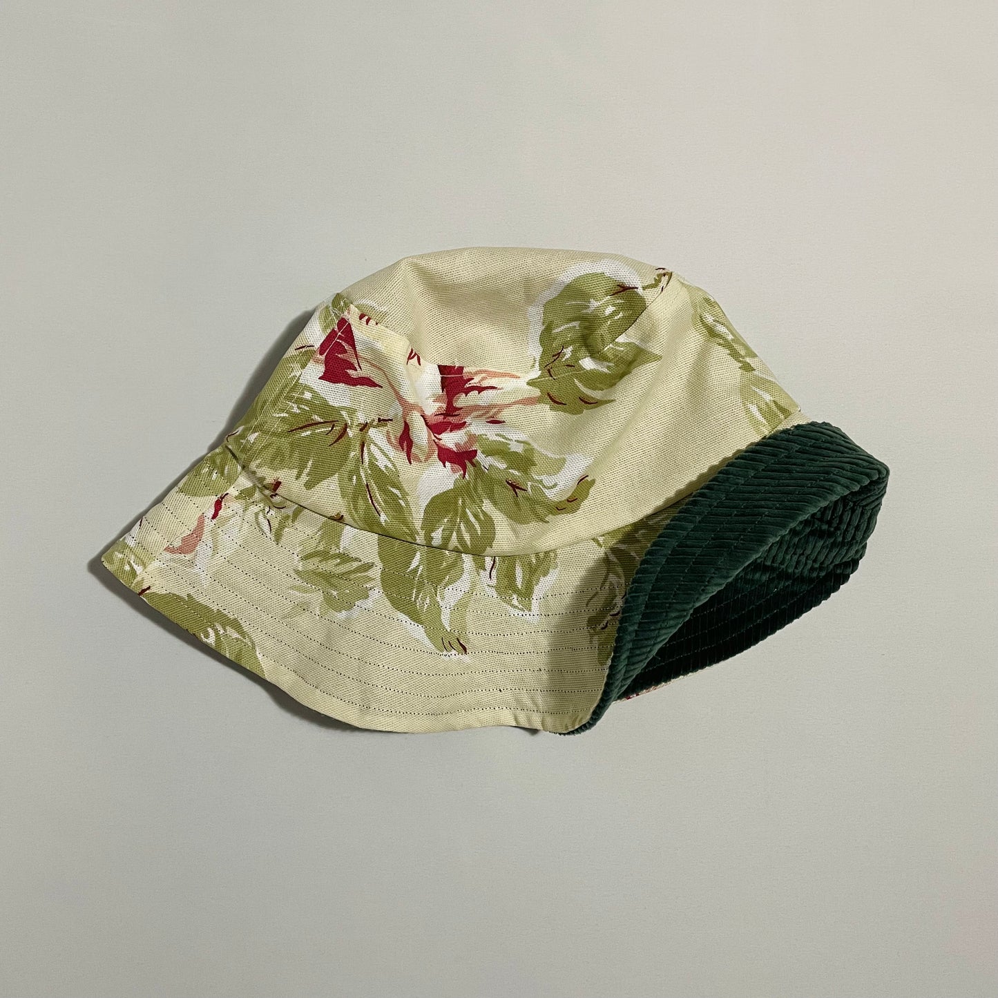 Roses / Green Corduroy Reversible Bucket Hat