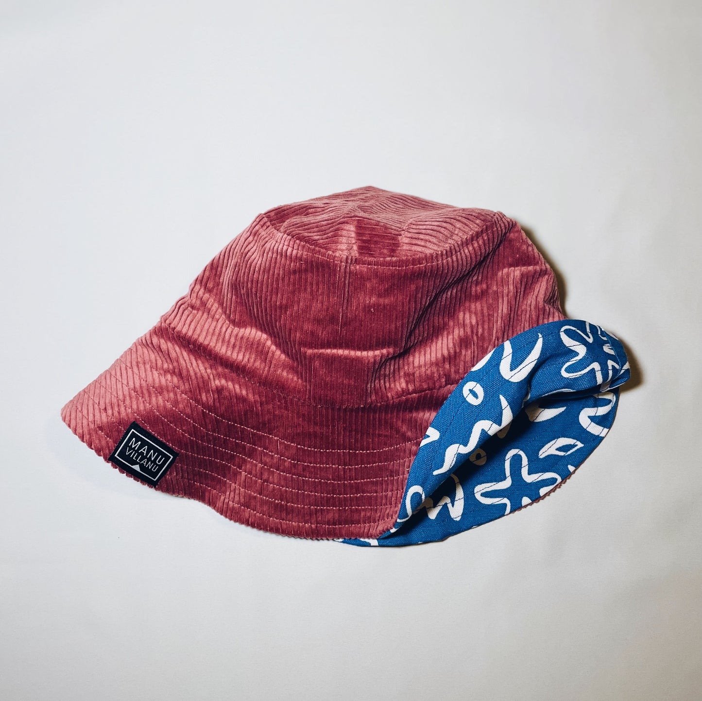 Blue Floral & Ash Rose Corduroy Reversible Bucket Hat